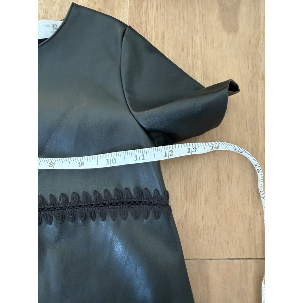ZARA Girls Black Faux Leather Dress – Size 2-3 Years – Short Sleeve A-Line - Picture 8 of 9